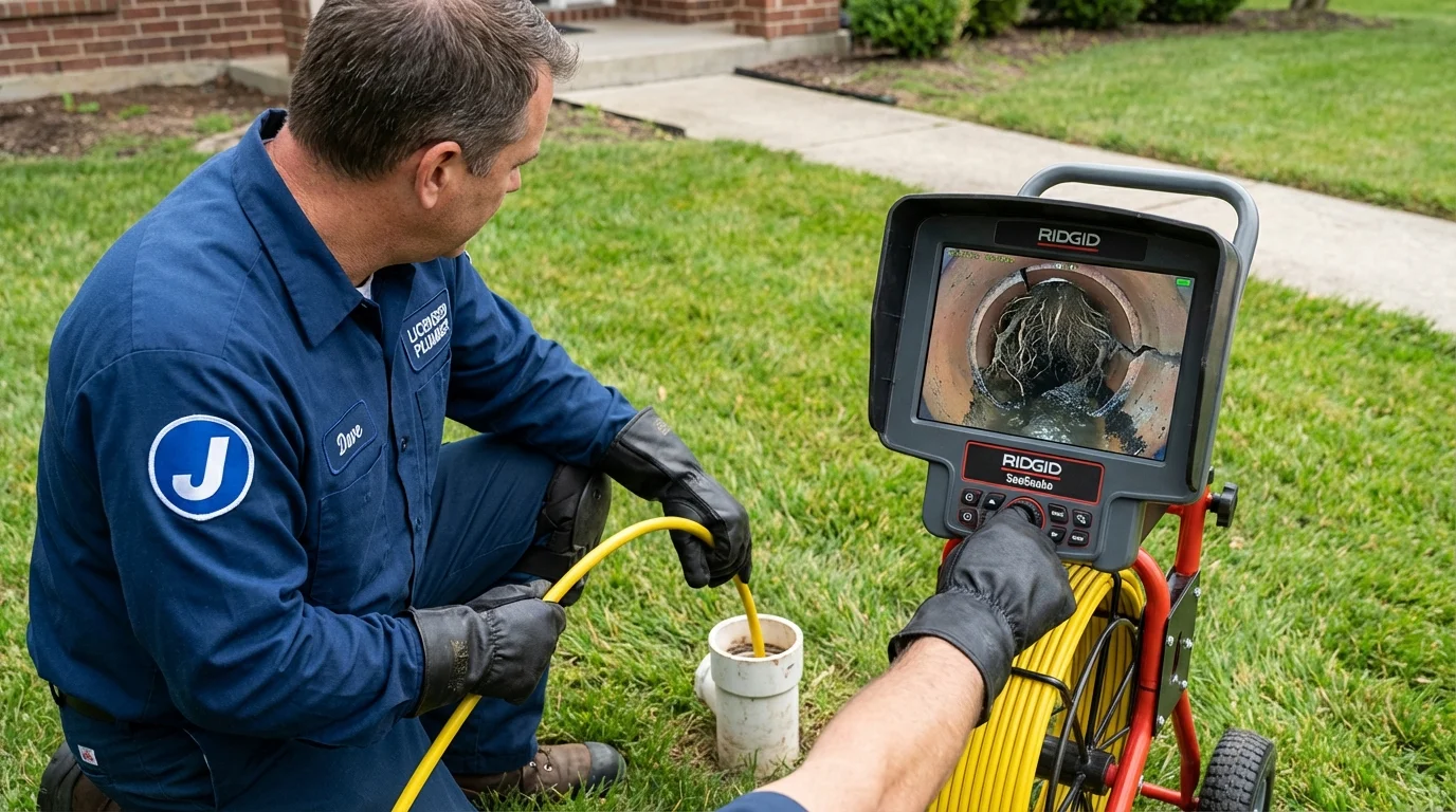 Sewer camera inspection being performed by Johns Plumbing LLC in Albion
